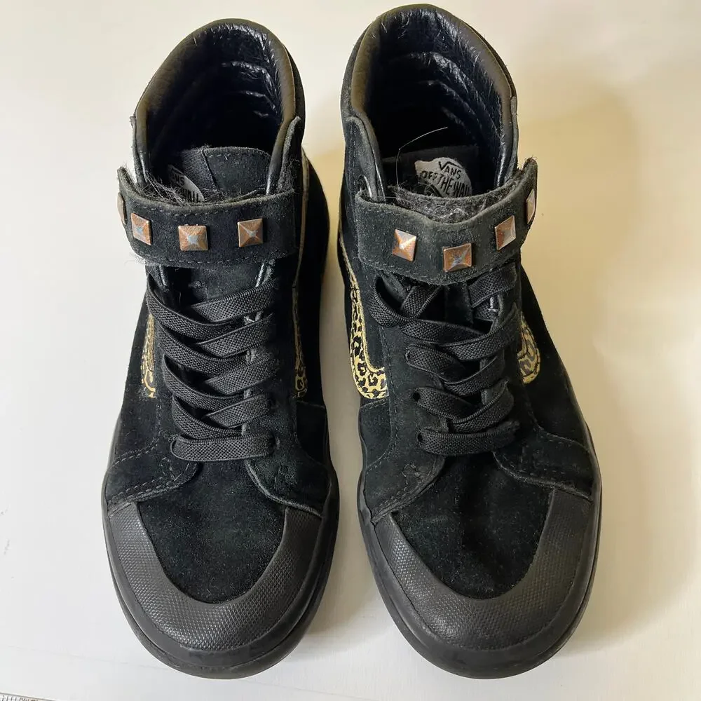 Vans SK8 Hi-Top Skate Shoes‎ Sneakers Kids Boys 13.5 Black Suede Studded Leopard
